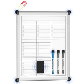 LUCYCAZ Magnetic Weekly Planner for Fridge - Small Dry Erase Board, 16" x 12" Double-Sided Planning Whiteboard, Magnetic Menu Board for Fridge & Wall with 4 Strong Magnets and 3 Markers (Black)