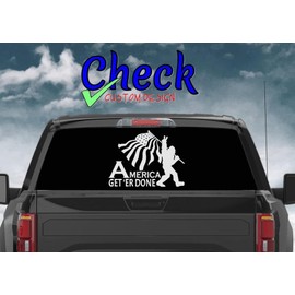 America Get 'er Done - Sasquatch with Flag | FKH | | Trump - Vance - 2024 - MAGA | Vinyl Decal by Check Custom Design | Funny Political Decal | Multiple Colors and Sizes