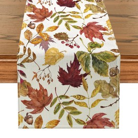 FloralGrace Onfaon Autumn Decoration For Home, Autumn Table Runner 33x183 Cm, Pumpkin Eucalyptus Leaves Thanksgiving Farmhouse Decor Table Decoration For Kitchen Dining
