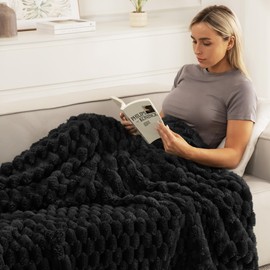 Whale Flotilla King Size Blanket for Bed with Jacquard Pattern, Fuzzy Soft Cozy Exquisite Blankets for All Season, Warm and Fluffy, 90x104 Inch, Black