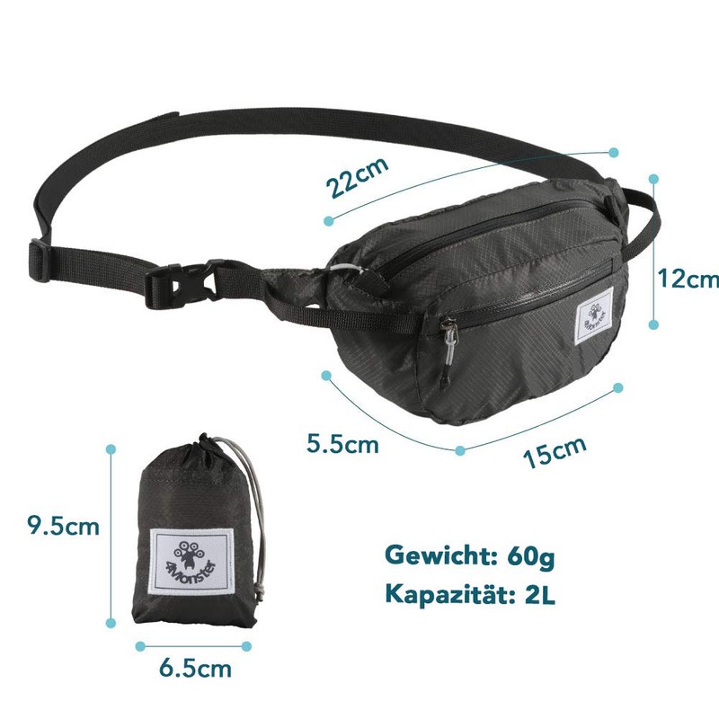 4Monster Travel Fanny Pack with 3-Zipper Pockets, Water Resistant, Ultralight,