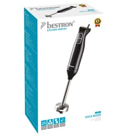 Bestron Hand Blender, Purée Stick with 2 Speed Levels and Ergonomic Handle, Removable Rod, Material: Stainless Steel, Colour: Black/Silver