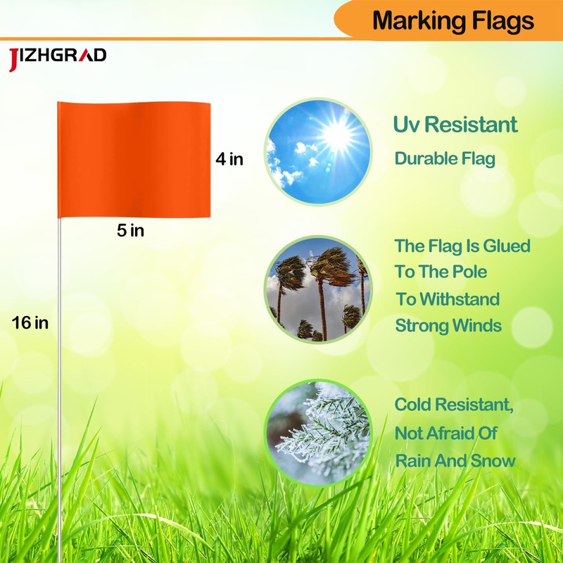 Orange Marker Flags, 100 Pack Construction Marking Flags | 4x5x16
