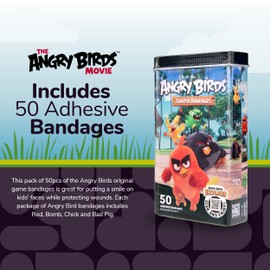 BioSwiss Bandages, Angry Birds Movie Shaped Self Adhesive Bandage, Latex Free Sterile Wound Care, Fun First Aid Kit Supplies for Kids and Adults, 50 Count