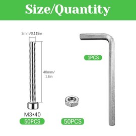 100 tornillos M3 x 40 mm de cabeza de enchufe métricos, unidad de enchufe Allen, acero inoxidable 304, rosca completa, acabado brillante, rosca de máq