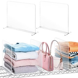 DOLRRCM 2 Pack Shelf Dividers for Wire Shelves, Acrylic Clear Closet Organizers and Storage for Sweater, Shirts, Bookshelf Handbags
