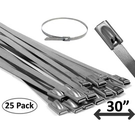 Electriduct 304 Stainless Steel Cable Ties 30 Inch 200 Lbs Heavy Duty Self Locking Ball Lock Zip Ties UV Resistant (25 Pack)