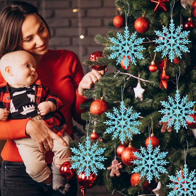 SULOLI Glitter Snowflake Hanging Decorations(Blue)