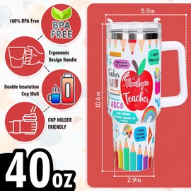 Whaline 40oz Back to School Tumbler with Handle Straw and Lid Teacher Appreciation Gift Travel Tumbler Inspirational Motivational Coffee Cup for Holiday Birthday Party Favors