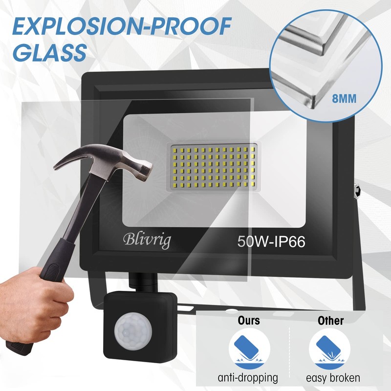 LED Spotlight with Motion Sensor Outdoor 50 W, 5000 LM