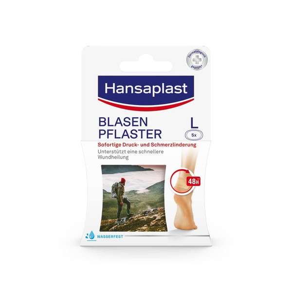 Hansaplast SOS Blister Plasters Large (1 x 5 Pieces), Transparent Plasters for Instant Relief of Pressure Pain, Blister Plasters for Heel and Bunion