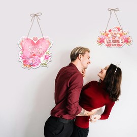 Happy Valentines Day Sign for Door Wall Valentine Day Decorations for Party Home Decor Paper Valentine's Day Wreath Heart Hanging Door Sign Indoor 2Pcs