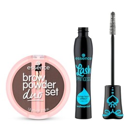 essence - Pack 2 en 1: Máscara de Pestañas Lash Princess Waterproof 12 ml + Set Dúo de Polvos para Cejas 1.8 g, Volumen, Definición y Acabado Natural de Larga Duración (Dark)