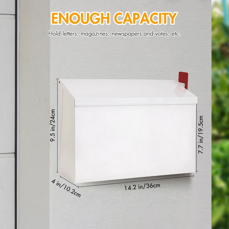 Wall Mount Mailbox for Outside with Flag, Galvanized Steel Mail
