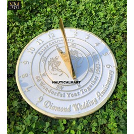 NauticalMart 60th Diamond Wedding Anniversary Sundial Gift for Parents, Grandparents, Friends, Husband or Wife, Couples, Him & Her Unique Marriage Present 2023 (60th Anniversary)