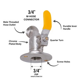 Midline Valve S3538 Sillcock Hose Bibb with Oversized Flange 3/4 in. FIP Inlet x MHT Outlet, Chrome Plated Brass, 3/4 3/4
