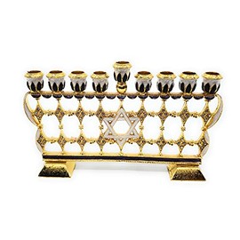 Chanukah Menorah Enamel on Pewter Set with Genuine Austrian Crystals & Gold Accents (Purple)