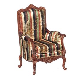 Dollhouse Miniature Victorian Armchair, Walnut Finish