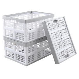 Wakikini 30 L Plastic Rectangular Collapsible Crates, 3 Pack Folding Storage Baskets, White
