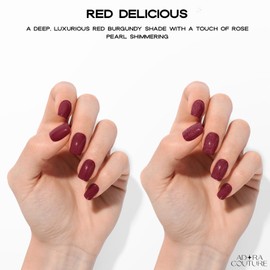 Adora Couture Semi Cured Gel Nail Strips with 30 Pieces, Salon Quality Nail Wraps for Women, Red Burgundy with Rose Pearl Shimmering UV Gel Nail Stickers, UV Light Required, Red Delicious