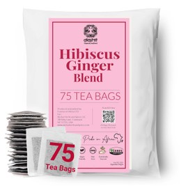 Akshit Organic Hibiscus Ginger Tea Blend, 75 Count, Hibiscus with Ginger Tea, All Natural Hibiscus Flower Tea Blend with Tangy Hibiscus & Zesty Ginger Root, Loose Flower Hibiscus Herbal Tea, Te de Hibisco, Sugar Free, No Caffeine, Non-Gmo
