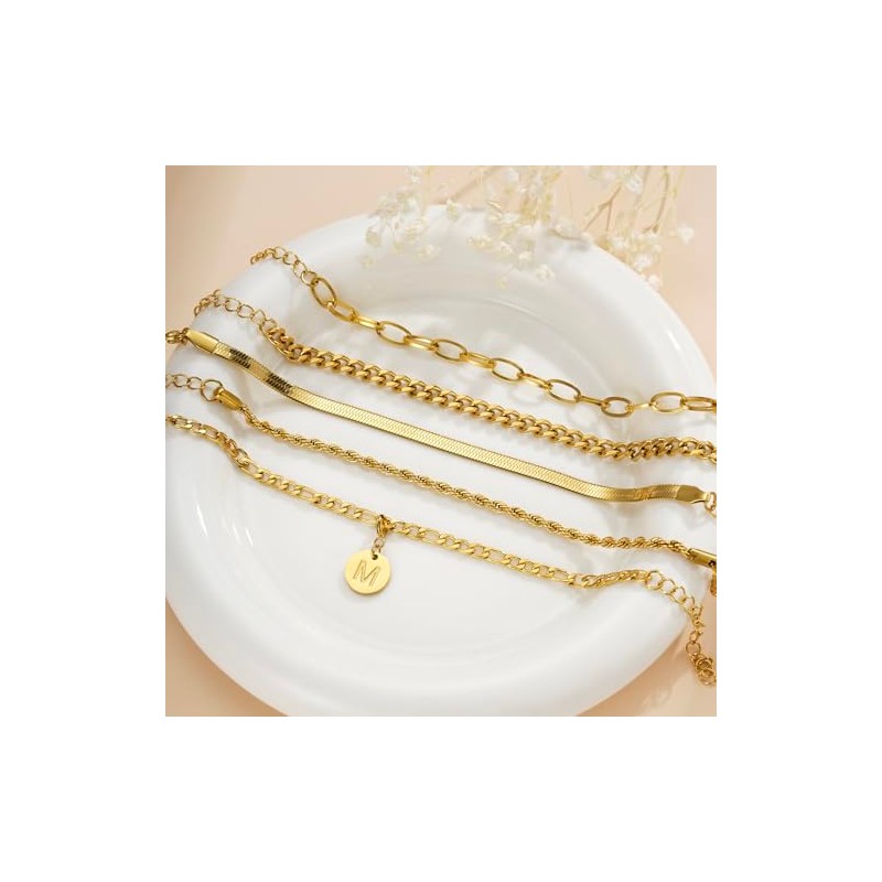 Xiacheng Gold Bracelets for Women, Stainless Steel Initial Letter Bangle