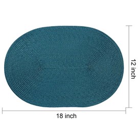 AHHFSMEI Placemats Set of 6 for Dining Table Washable Woven Vinyl Non-Slip 18x12 inches Placemat Heat-Resistant Durable Table Mats for Dining Table Easy to Clean (Oval Blue, 6)