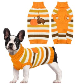 Vehomy Thanksgiving Dog Sweater Pet Dog Pumpkin Turkey Clothes Costume Dog Cat Stripe Turtleneck Knitwear Shirt Pullover Dog Puppy Thanksgiving Clothes for Small Medium Dogs Cats S