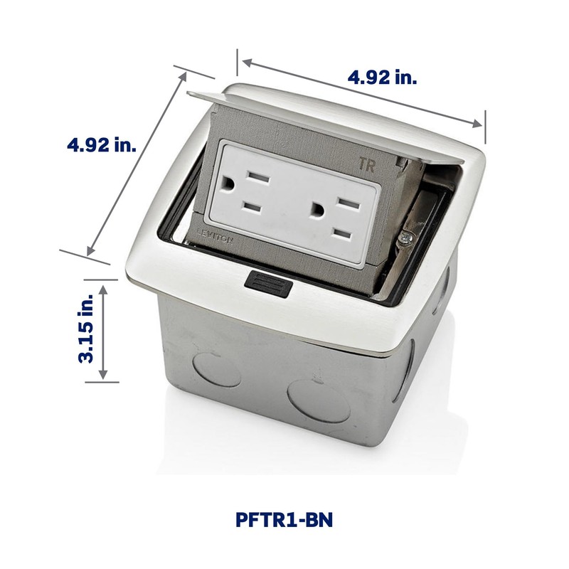 Leviton Pop-Up Floor Box with 15 Amp, Tamper-Resistant Outlet, Brushed