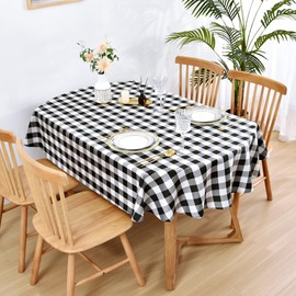 Wolkemer Farmhouse Oval Checkered Tablecloth Black and White Gingham Table Cloth Buffalo Plaid Fabric Table Cover for Dining Room Kitchen Party Tables Decor 60x84 Inch