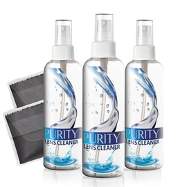 Purity Eyeglass Lens Cleaner Spray Kit - 3 x 8oz Lens Cleaner Spray Bottle + 2 Microfiber Cloth for Cleaning - Safe for All Lenses (AR Coated Included), Eyeglasses and Screens