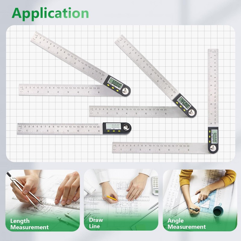 Wengart Digital Angle Finder Ruler,8 Inch / 200 mm,360° Measuring