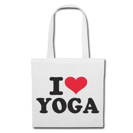 Reifen-Markt Tasche Umhängetasche I LOVE YOGA - ENTSPANNUNG - FITNESS - ERHOLUNG - GESUNDHEIT Einkaufstasche Schulbeutel Turnbeutel in Weiß