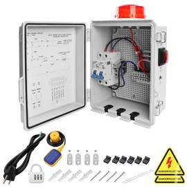 CINVEI Septic Control Panel with Septic Alarm, Pump Circuit Breaker, 14 AWG Power Cord, Float Switch, High Water Septic Tank Alarm with Flashing Lights, 110 DB Audible for Efficient Warning