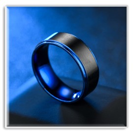 Xusamss Fashion Blue Black Stainless Steel Band Ring(Blue Black(9))