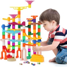 166 pcs Marble Run, Upgraded Marbles Run Kit for Kids STEM Toys with Glow Marbles, Beginner Marble Race Track Set with Colorful Marbles Birthday for Kids Boys Girls 3 4 5 6 7 8 9 10 11 12