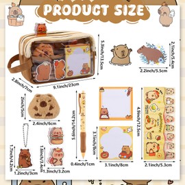 Capybara Pencil Pouch Capybara Stationery Set with Capybara Pencil Bag/PP Clips/Index Sticker/Sticky Note/Acrylic Keychain/Retractable Pen/Stickers/Plush Doll- 8-In-1 School Supplies Kit for Students