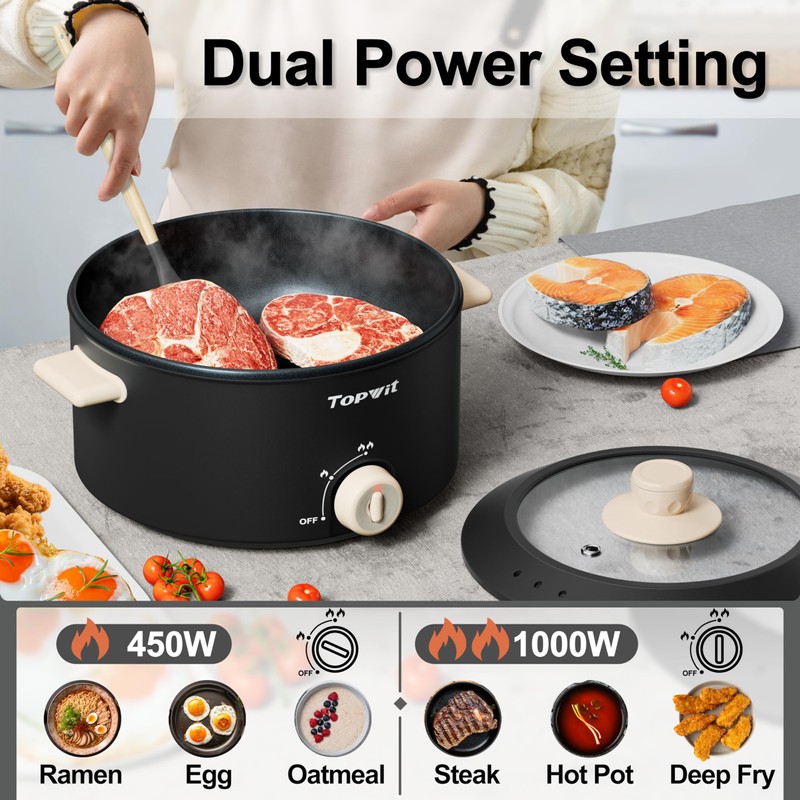 TOPWIT Hot Pot Electric, 4L Electric Pot with Non-Stick Coating,