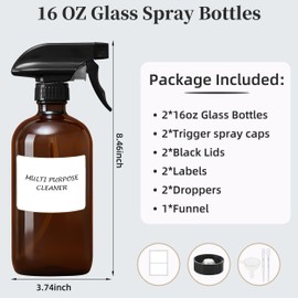 Bastelica Empty Amber Glass Spray Bottles with Adjustable Nozzle - Large 16 oz Refillable Bottle is Great for Essential Oils, Plants, Cleaning Solutions, Hair Mister - 2 Pack