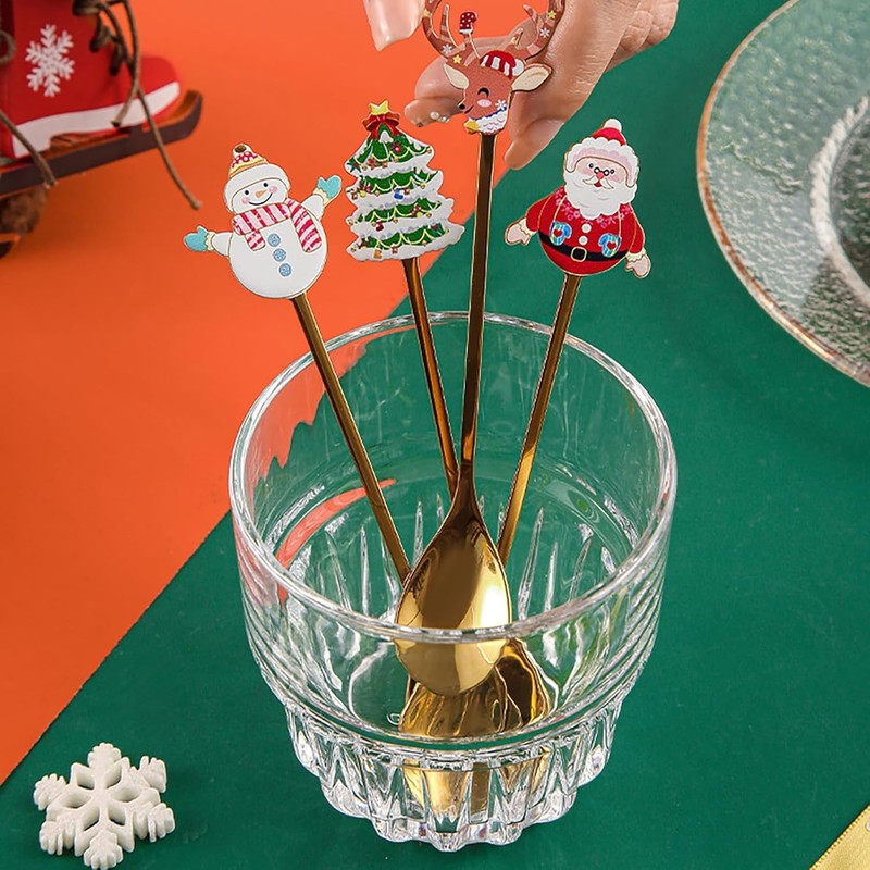 4Pcs Christmas Coffee Spoons Stainless Steel Christmas Coffee Spoon Creative