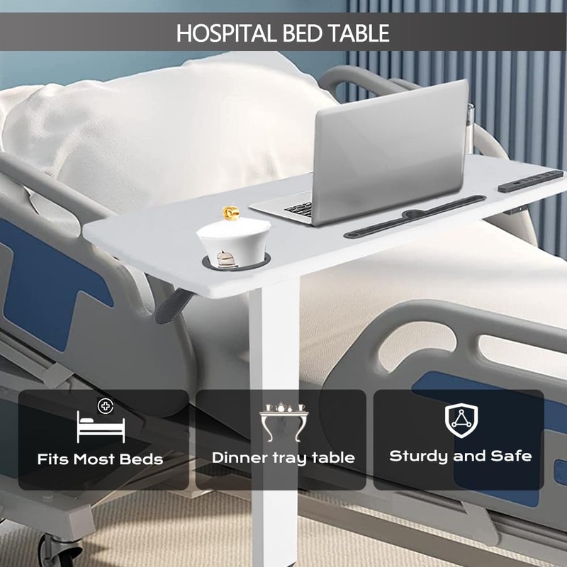 Over Bed Table Pneumatic Adjustable Height Stand Desk with Hidden