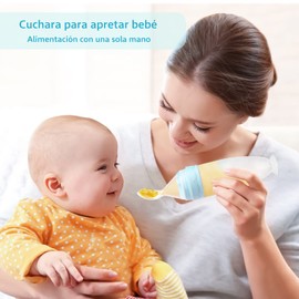 Sodee Alimentador de alimentos para bebés, Alimentador de cuchara de silicona para dispensar y alimentar alimentos infantiles, 90ML (Azul-2 Piezas)
