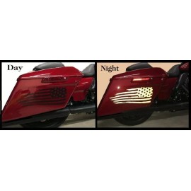 Lid-skins High Visibility Reflective Graphics Tattered USA Flag  7" X 14" Set of two Black