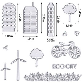 ABTOLS Metal City House Cutting Dies, Tree Bird Bike Die Cuts Embossing Grass Words Dies Template Mould for Card Scrapbooking and DIY Craft Album Paper Card Decor