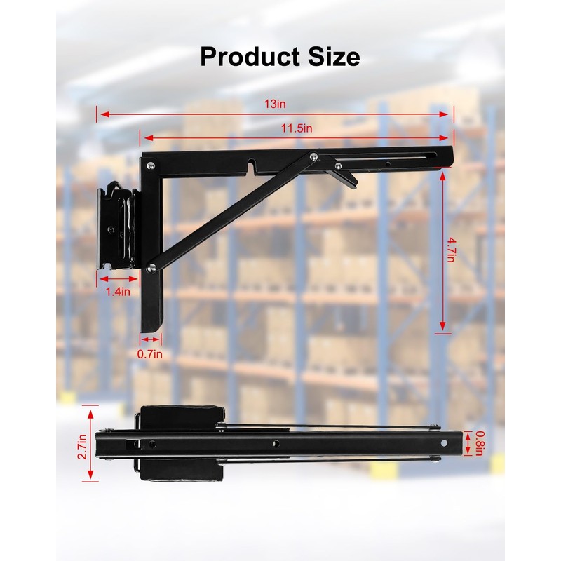 2 Pack Collapsible E Track Shelf Bracket, 11.5 Inch Stainless