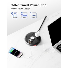 Cruise Approved Power Strip with 3 USB Ports(2 USB A Ports & 1 USB C PD18W), 6 Outlets Plug Extender with 3.28FT Extension Cord, No Surge Protector Cruise Essentials for Cruise/Home/Office - Black