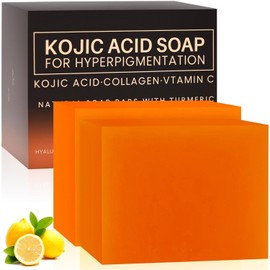 2PCS Barra de ácido Kójico, Jabón de Cúrcuma y Ácido Kójico, jabon curcuma, Acido Kojico y Curcuma Para Eliminar Puntos Negros Con Limón, Colágeno, Vitamina C y Cúrcuma Para Rostro y Cuerpo (2)