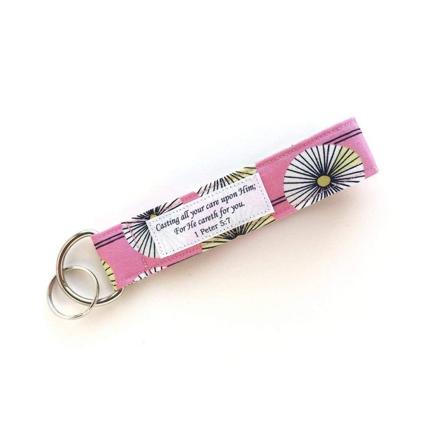Keychain Wristlet - Fabric Key Lanyard with Bible Verse -