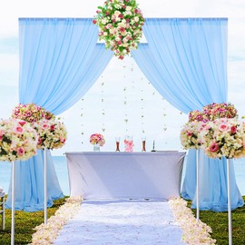 Cortina de telón de fondo de gasa azul bebé, 2 paneles de 29 x 108 pulgadas, cortinas de tela de gasa para boda, fotografía de boda, decoración de escenario de fiesta (29 x 108 x 2 piezas, azul bebé)