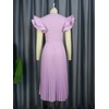 AOMEI Women's Light Purple Square Collar Ruffles Sleeve Pleated Elegant